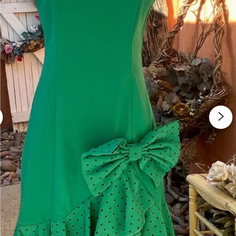 Tatyana Size Medium Green Dress with Polka Dot Bow